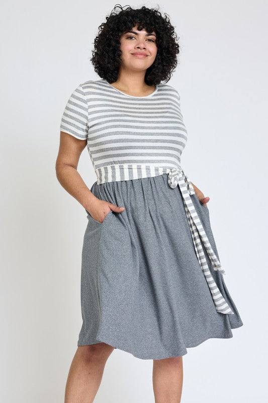 Short Sleeve Stripe Sash Dress