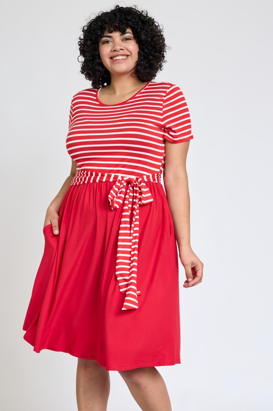 Short Sleeve Stripe Sash Dress