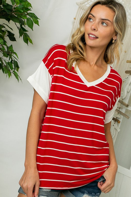 PLUS BIG STRIPE JERSEY BOXY TOP