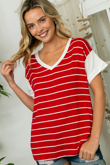 PLUS BIG STRIPE JERSEY BOXY TOP