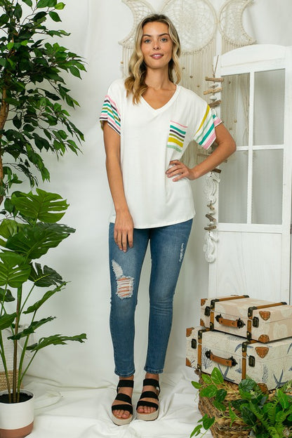 PLUS MULTI STRIPE MIXED BOXY TOP