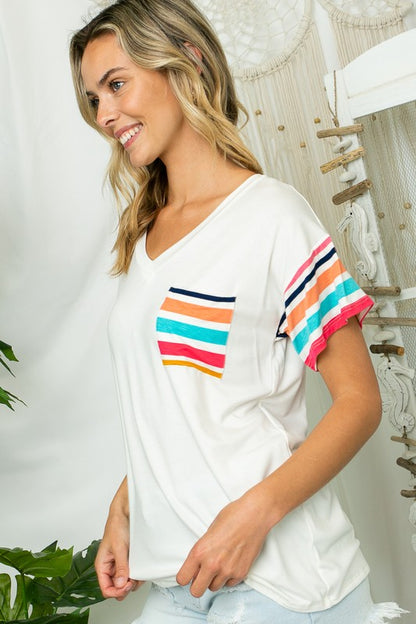 PLUS MULTI STRIPE MIXED BOXY TOP