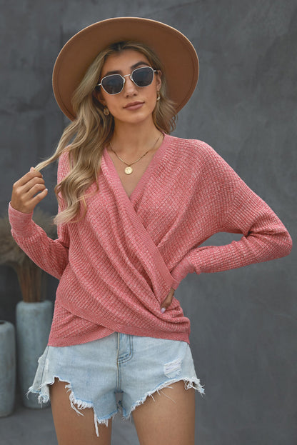 Double Take V Neck Wrap Front Knitted Top