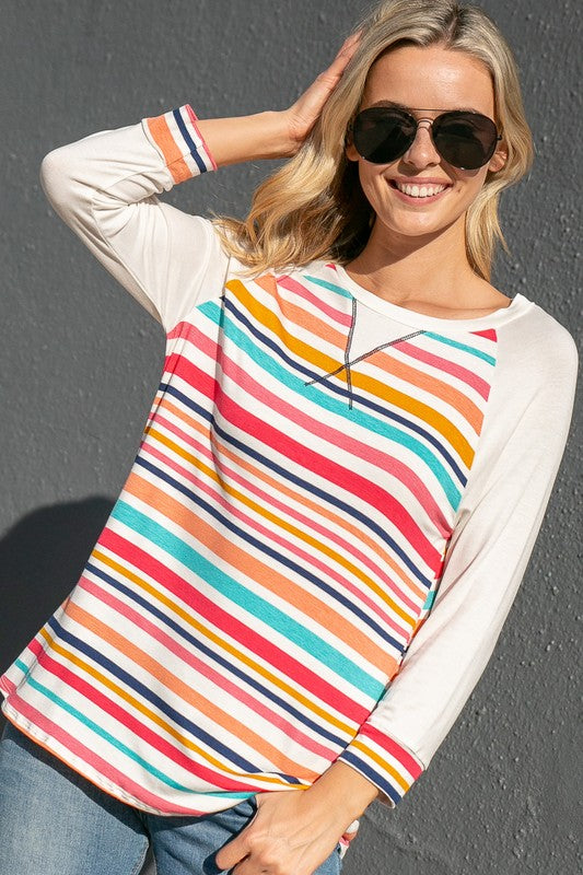 PLUS MULTI STRIPE MIX BASEBALL TOP