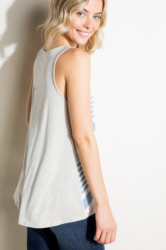 STRIPE SOLID MIXED POCKET TANK TOP