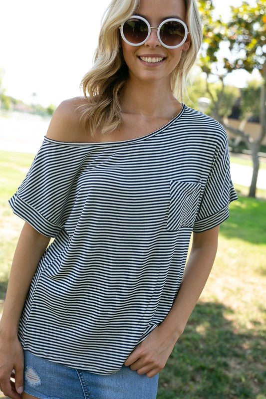 PLUS STRIPE ONE SHOULDER BOXY TOP