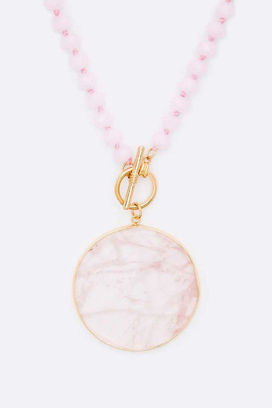 Circle Genuine Stone Pendant Convertible Necklace