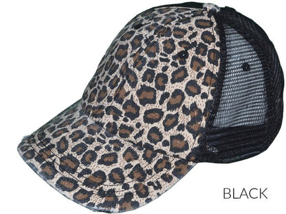 Leopard Messy Bun Hat