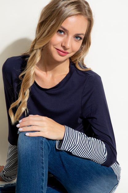 PLUS PIN STRIPE MIXED TOP