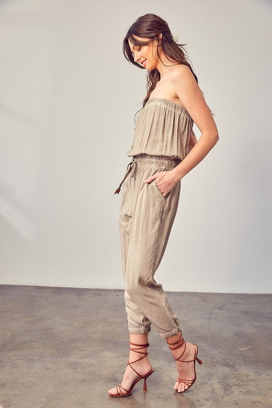 Raw Edge Detail Tube Jumpsuit