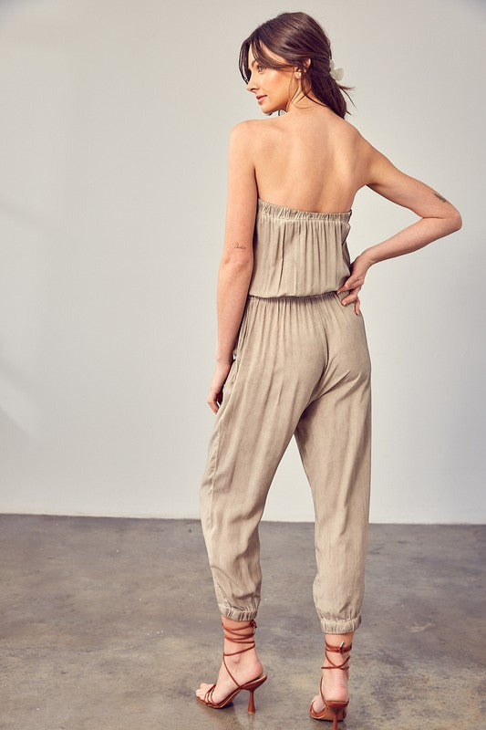 Raw Edge Detail Tube Jumpsuit