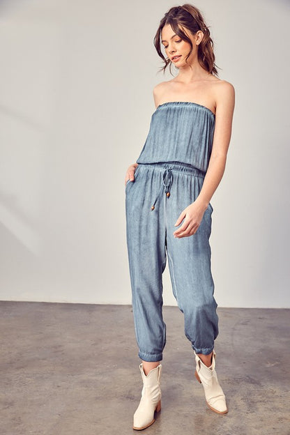 Raw Edge Detail Tube Jumpsuit