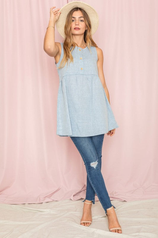 Plus Chambray Baby Doll Tunic