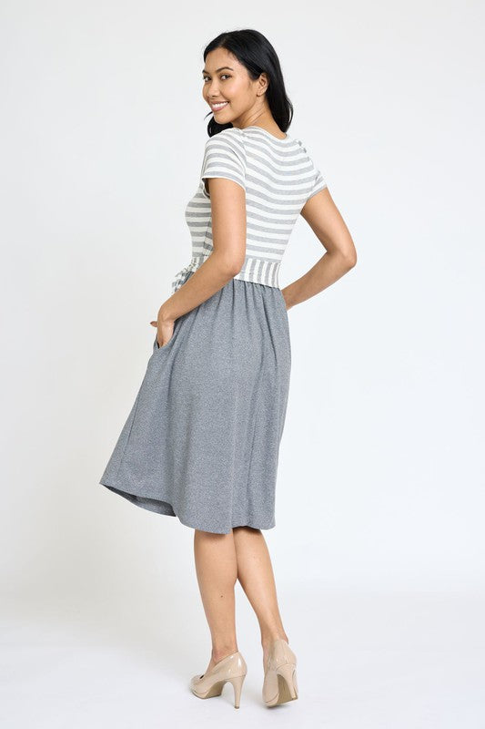 Short Sleeve Stripe Sash Dress