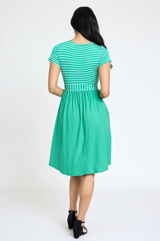 Short Sleeve Stripe Sash Dress