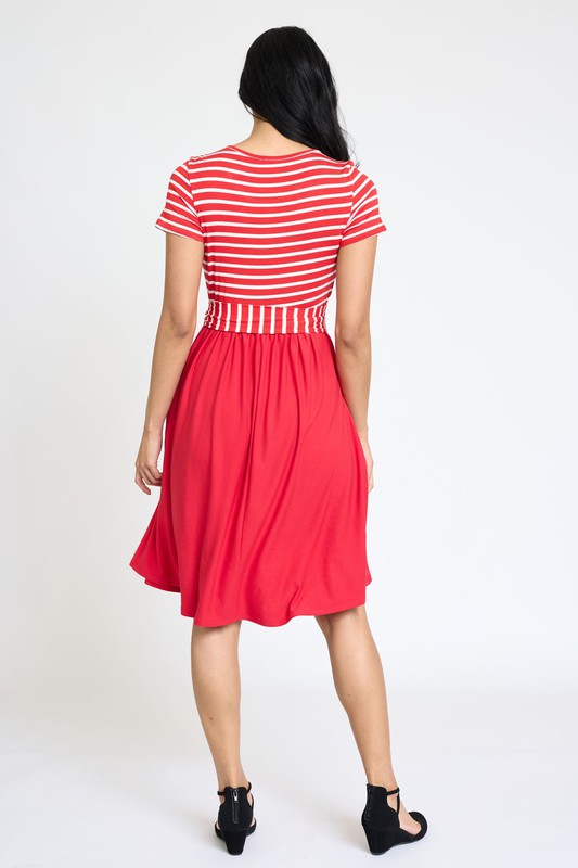 Short Sleeve Stripe Sash Dress