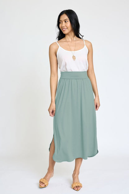 Plus Solid Side Slit Midi Skirt