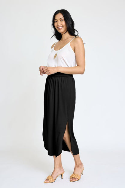 Plus Solid Side Slit Midi Skirt