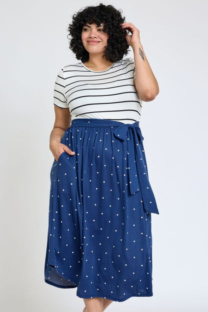 Plus Short Sleeve Sash Midi Dress