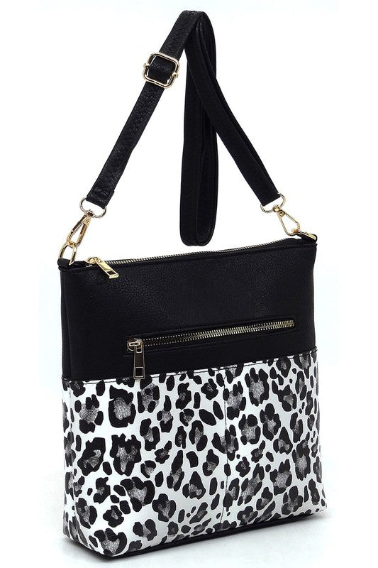 Leopard Cow Flower Pocket Crossbody Bag