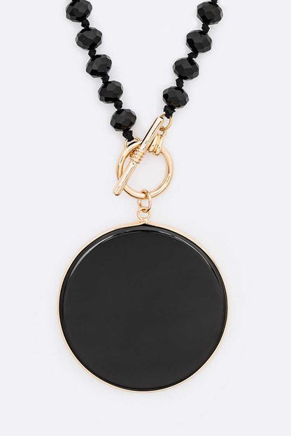 Circle Genuine Stone Pendant Convertible Necklace