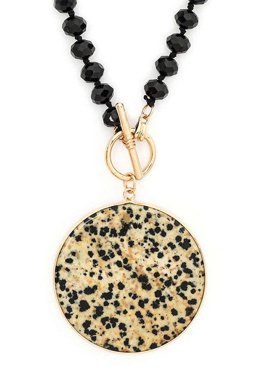 Circle Genuine Stone Pendant Convertible Necklace