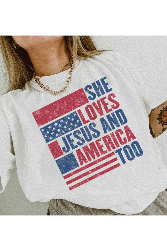 LOVES JESUS AND AMERICA GRAPHIC PLUS SIZE TEE