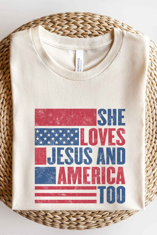 LOVES JESUS AND AMERICA GRAPHIC PLUS SIZE TEE