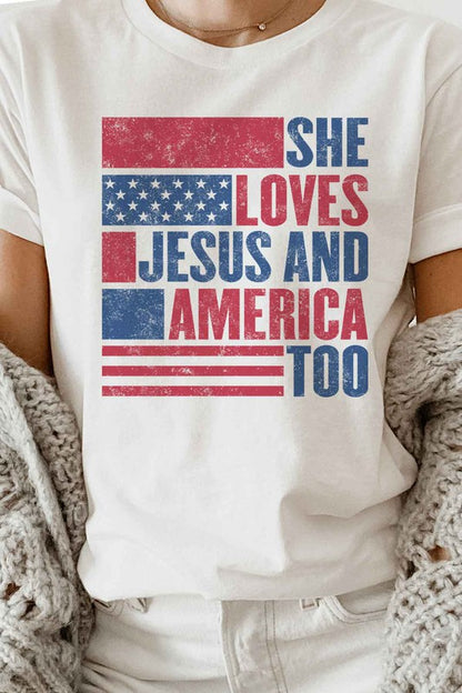 LOVES JESUS AND AMERICA GRAPHIC PLUS SIZE TEE