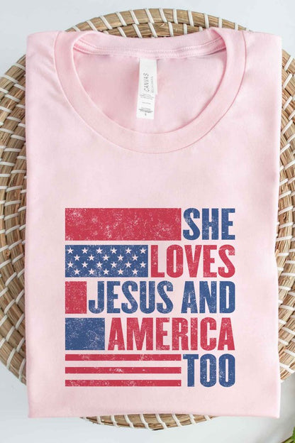 LOVES JESUS AND AMERICA GRAPHIC PLUS SIZE TEE