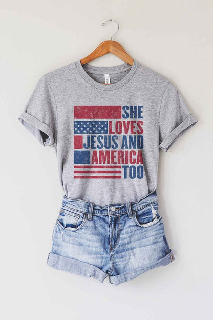 LOVES JESUS AND AMERICA GRAPHIC PLUS SIZE TEE