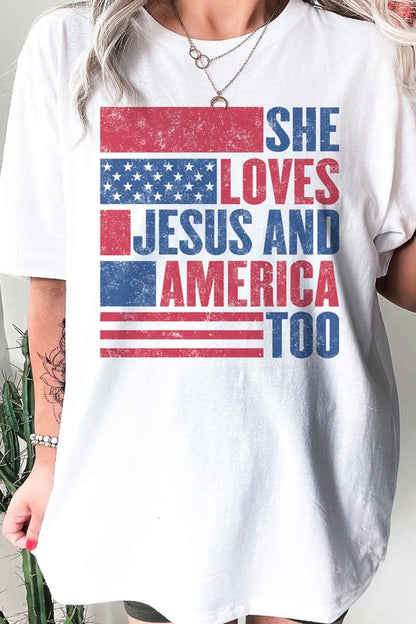 LOVES JESUS AND AMERICA GRAPHIC PLUS SIZE TEE