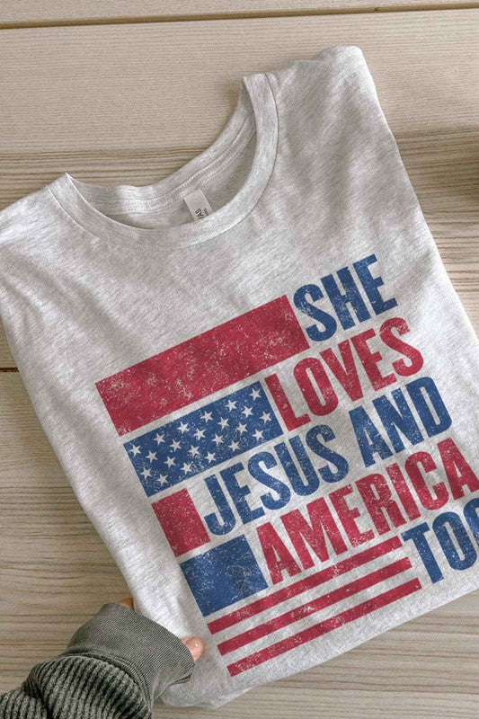 LOVES JESUS AND AMERICA GRAPHIC PLUS SIZE TEE