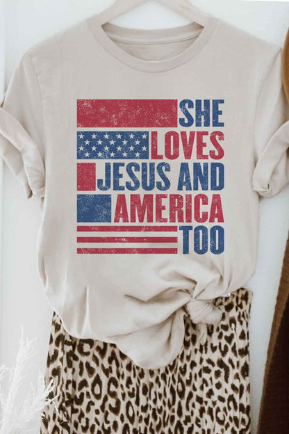 LOVES JESUS AND AMERICA GRAPHIC PLUS SIZE TEE