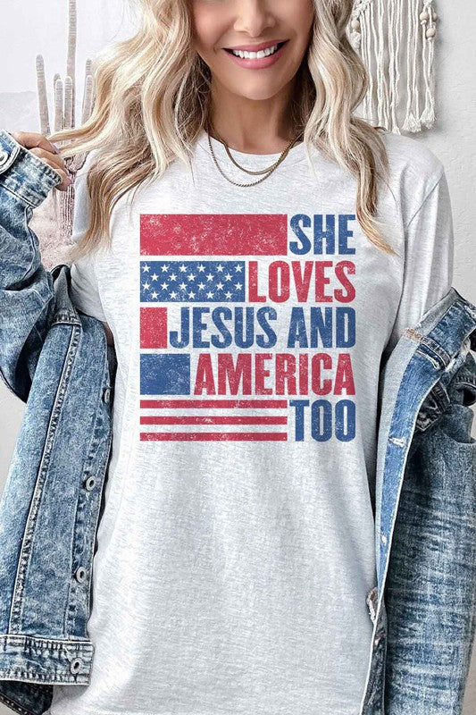 LOVES JESUS AND AMERICA GRAPHIC PLUS SIZE TEE