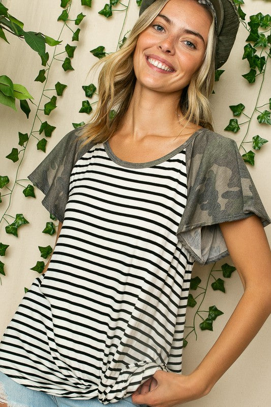 PLUS STRIPE CAMO  TWIST BOTTOM TOP