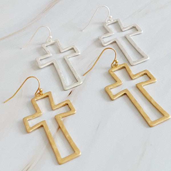 Dangle Cross Outlined Earrings