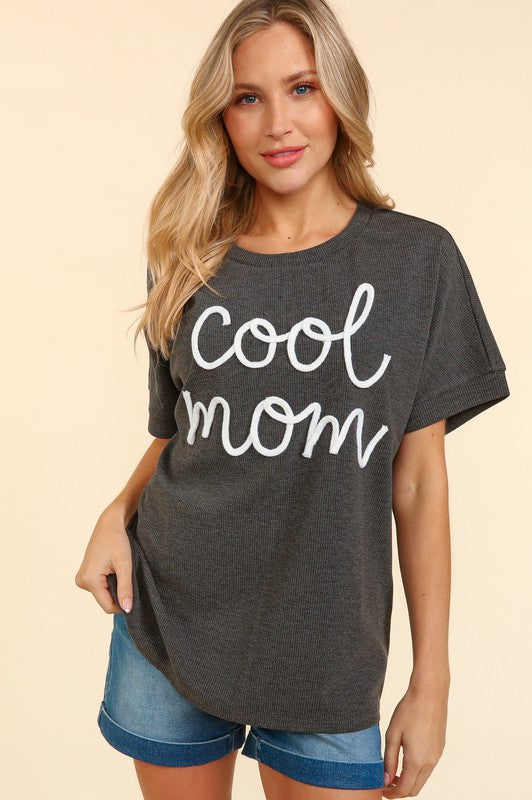 COOL MOM POP UP LETTER DOLMAN KNIT TOP