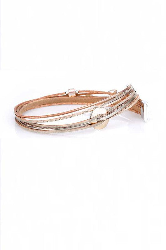 Metallic Double Wrap Leather Bracelet