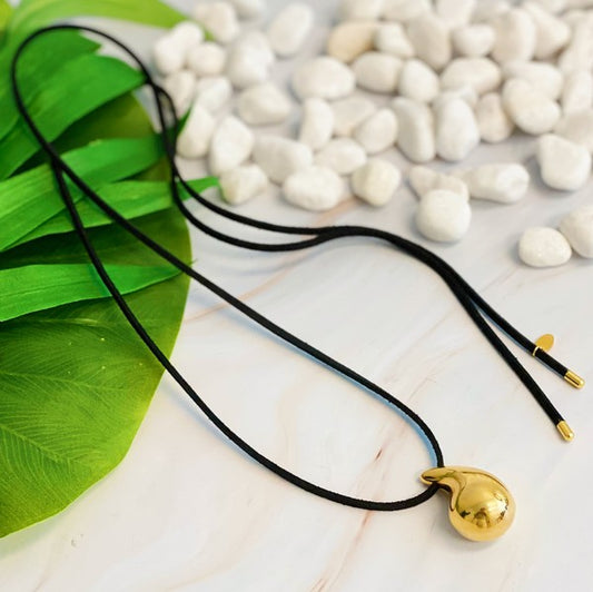 Black Leather Teardrop Necklace