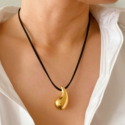 Black Leather Teardrop Necklace