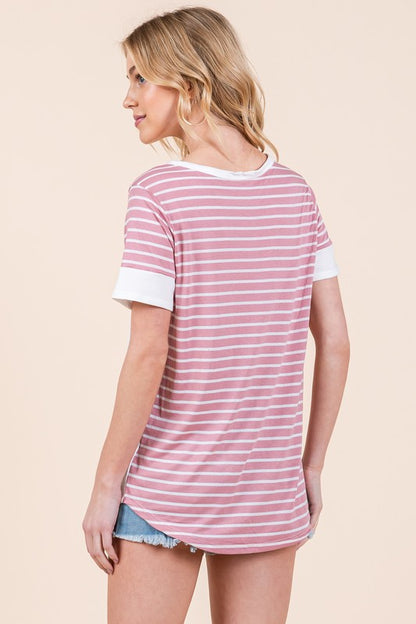 Stripe Combo Short Sleeve Top