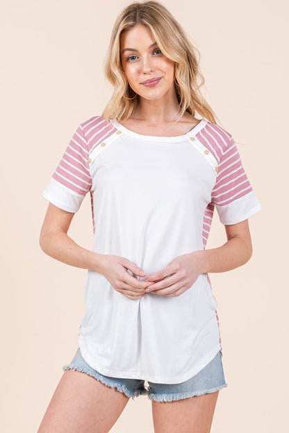 Stripe Combo Short Sleeve Top