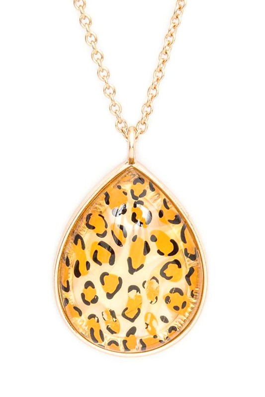 Resin Leopard Printed Drop Pendant Long Necklace