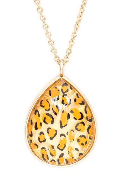 Resin Leopard Printed Drop Pendant Long Necklace