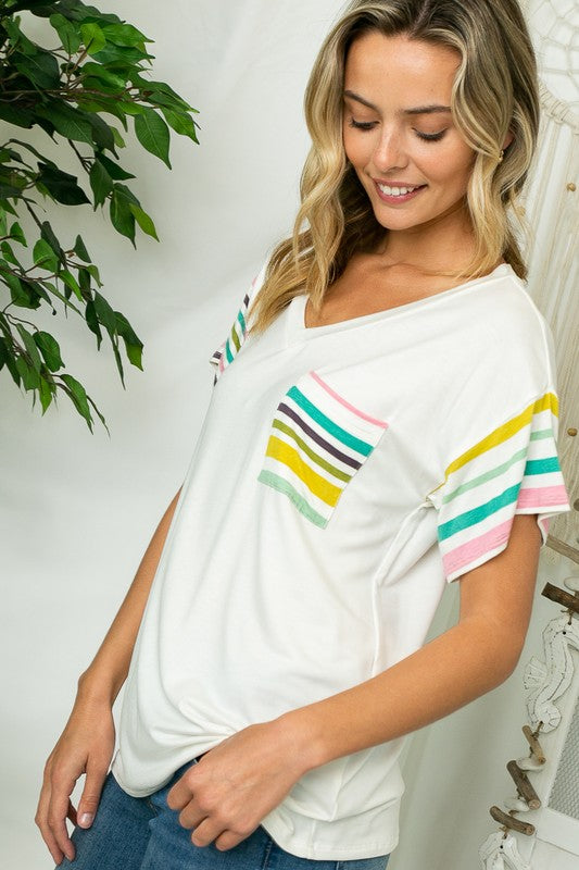 PLUS MULTI STRIPE MIXED BOXY TOP