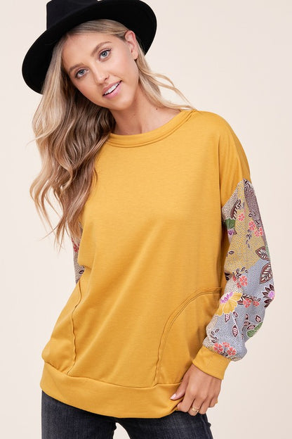 WOVEN FLORAL MIXED TOP