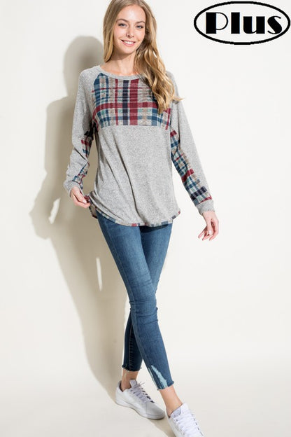 PLUS MULTI COLOR PLAID MIXED TOP