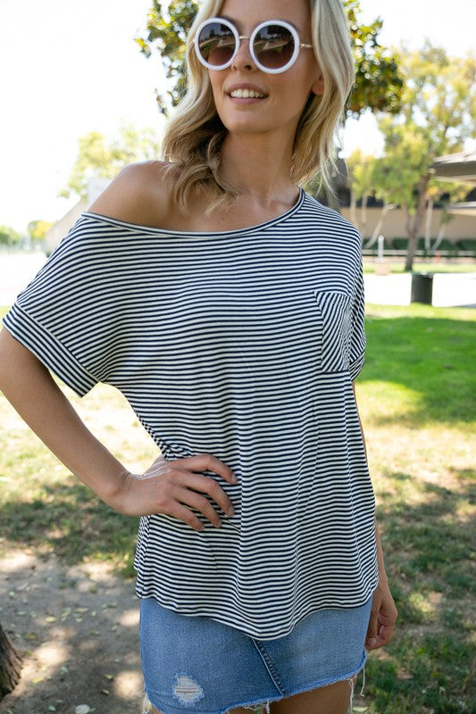 PLUS STRIPE ONE SHOULDER BOXY TOP