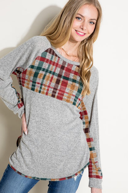 MULTI COLOR PLAID MIXED TOP